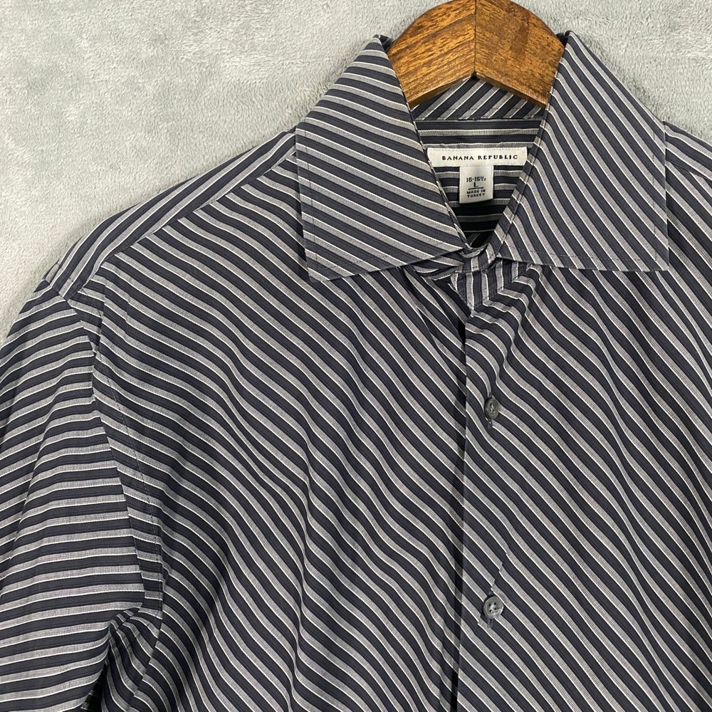 Banana Republic Shirt Sz L Black Gray Diagonal Stripe Button Up VTG Y2K ‎ Office - Picture 3 of 11